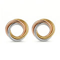 ต่างหูสแตนเลสแท้ 316L สีทรีโทน ดีไซน์วงกลมสามกษัตริย์ไขว้ (Triple Rolling Rings) สไตล์พรีเมียมมินิมอล ไม่ลอกไม่ดำ [The Trinity Harmony Studs]