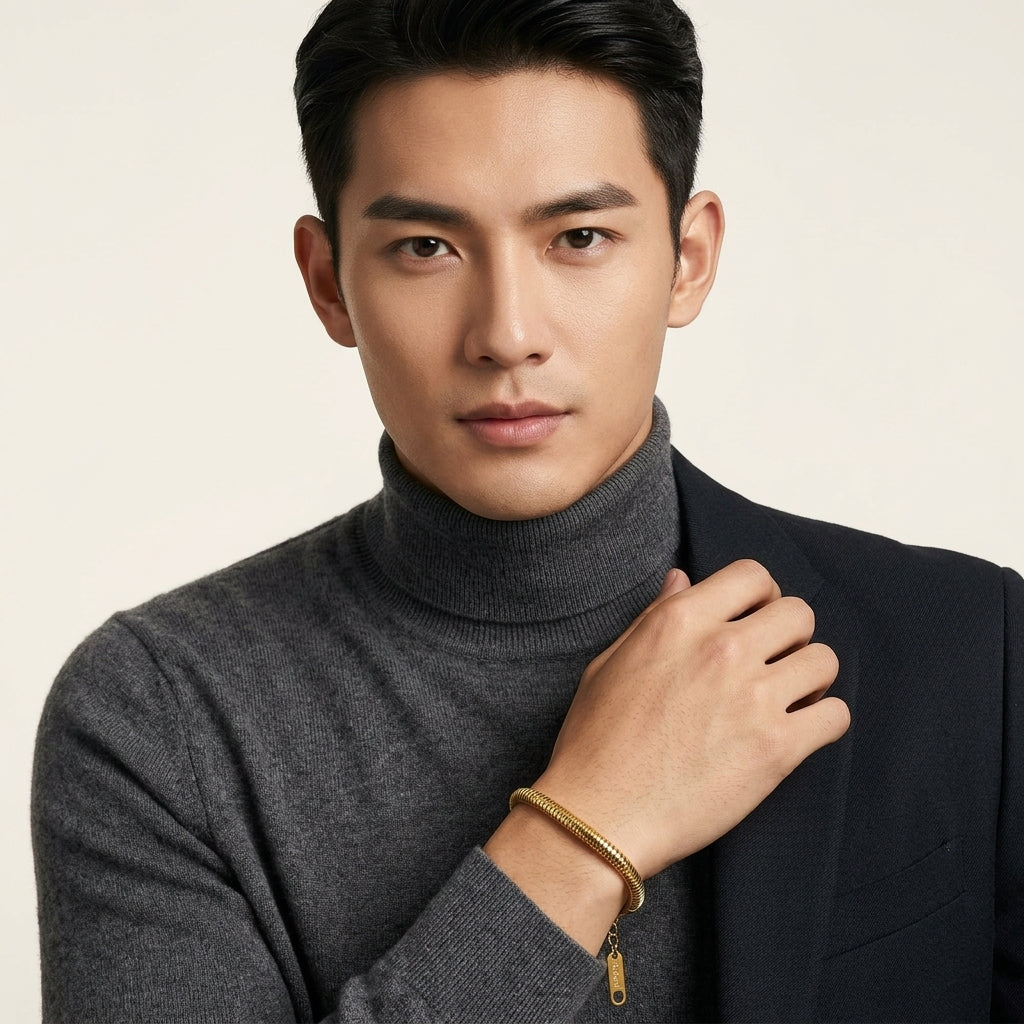 สร้อยข้อมือสแตนเลสแท้ ลายสเน็คบราสเลทพรีเมียม (Premium Round Snake Chain Bracelet)