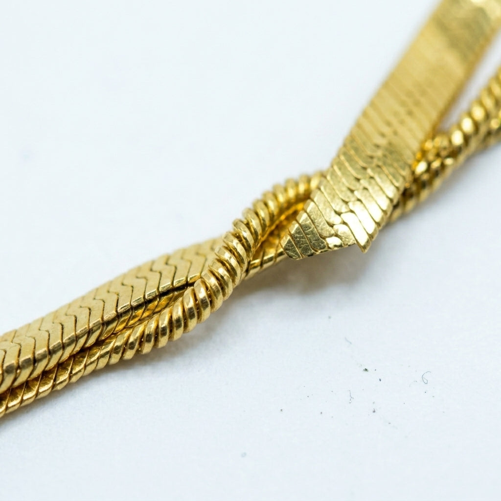 สร้อยข้อมือสแตนเลสแท้ สายคู่เลเยอร์แฮร์ริ่งโบนสลับสเน็ค (Premium Double-Layer Herringbone & Snake Gold Bracelet)