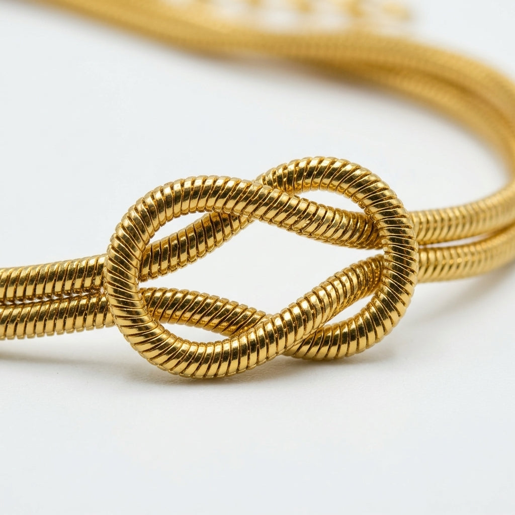 สร้อยข้อมือสแตนเลสแท้ ดีไซน์ปมเงื่อนพิรอดพรีเมียม (Minimalist Love Knot Dual Snake Chain Bracelet)