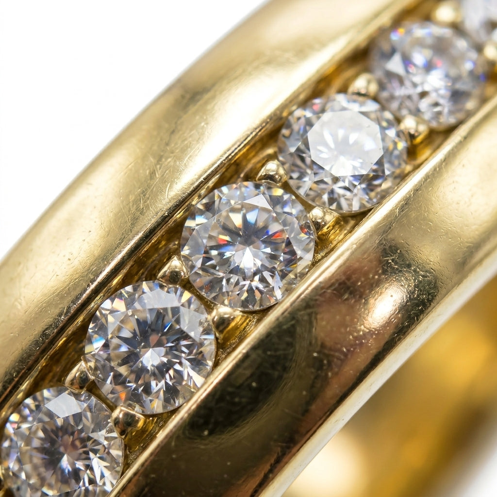 แหวนสแตนเลสแท้ ฝังเพชรแถวรอบวงสไตล์เอเทอนิตี้ (Premium Eternity Pavé Gold Band Ring)