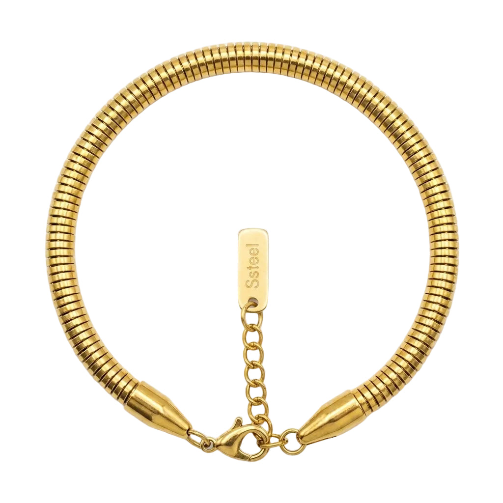 สร้อยข้อมือสแตนเลสแท้ ลายสเน็คบราสเลทพรีเมียม (Premium Round Snake Chain Bracelet)