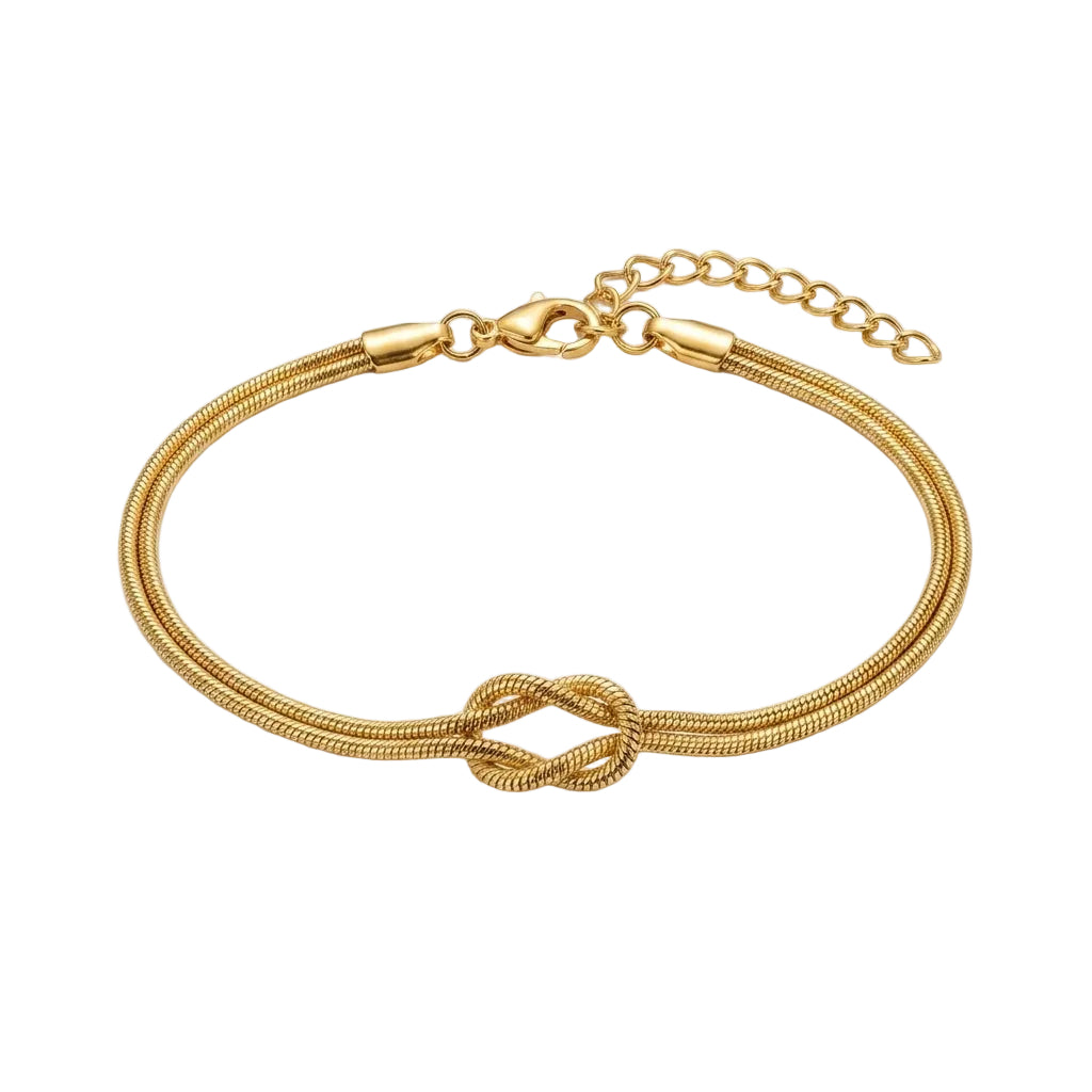สร้อยข้อมือสแตนเลสแท้ ดีไซน์ปมเงื่อนพิรอดพรีเมียม (Minimalist Love Knot Dual Snake Chain Bracelet)