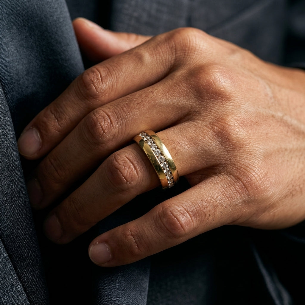 แหวนสแตนเลสแท้ ฝังเพชรแถวรอบวงสไตล์เอเทอนิตี้ (Premium Eternity Pavé Gold Band Ring)