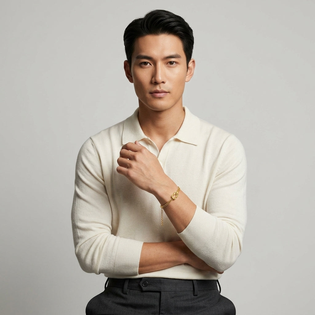สร้อยข้อมือสแตนเลสแท้ ดีไซน์ปมเงื่อนพิรอดพรีเมียม (Minimalist Love Knot Dual Snake Chain Bracelet)