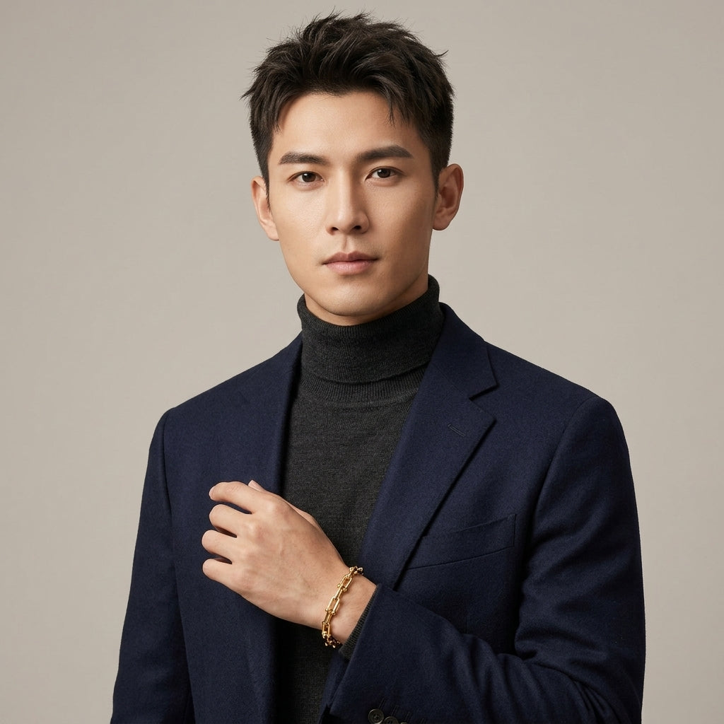 สร้อยข้อมือสแตนเลสแท้ ลายยูลิงก์ไฮแฟชั่น (Premium High-Fashion U-Link Industrial Bracelet)