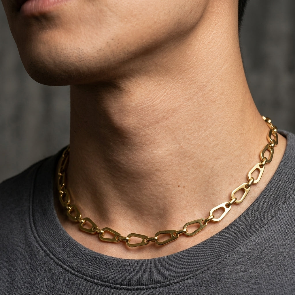 สร้อยคอสแตนเลสแท้ ลายจีโอเมตทริกเชน (Geometric Link Chain Necklace)