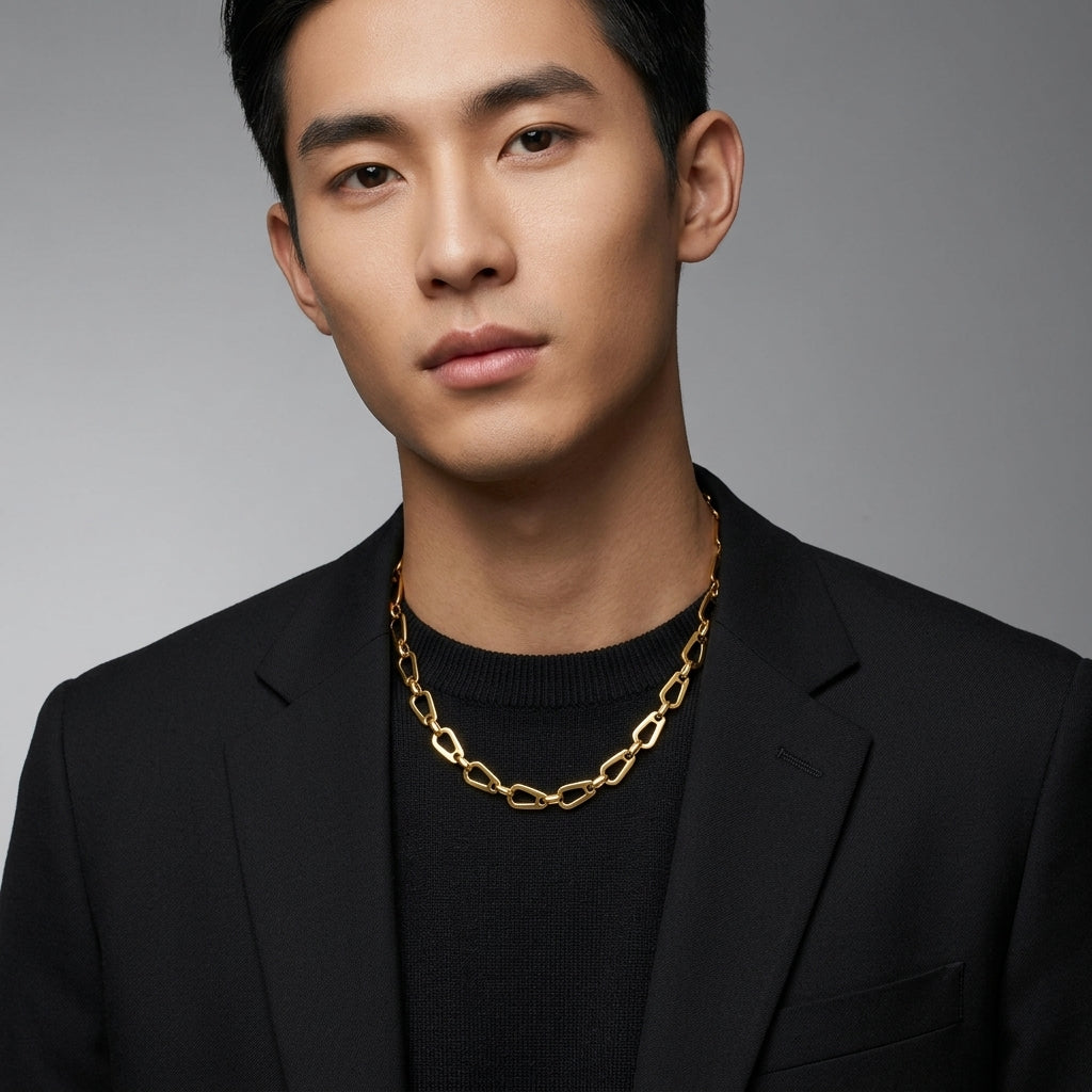 สร้อยคอสแตนเลสแท้ ลายจีโอเมตทริกเชน (Geometric Link Chain Necklace)