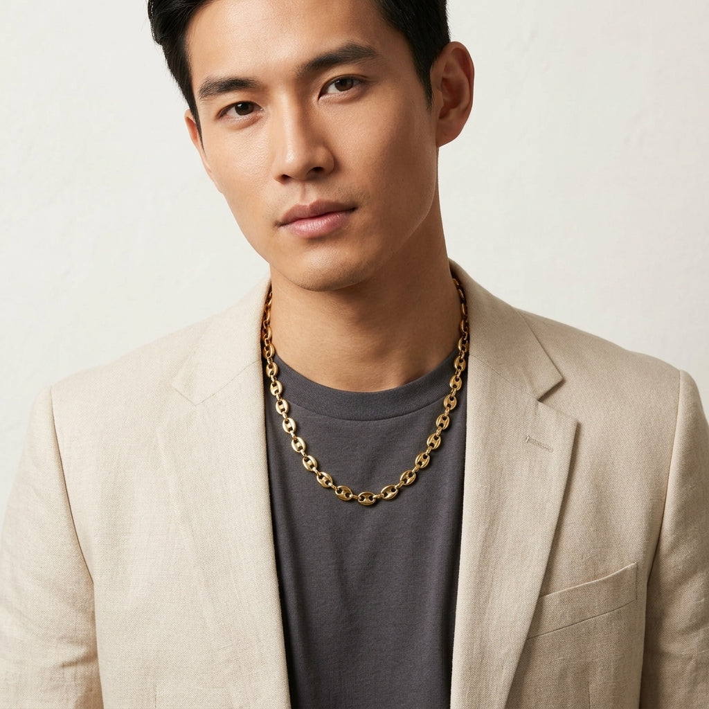 สร้อยคอสแตนเลสแท้ ลายคอฟฟี่บีนพรีเมียม (Premium Coffee Bean Chain Necklace)