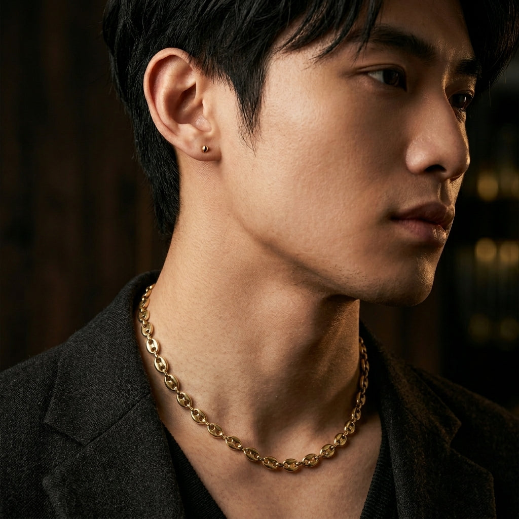 สร้อยคอสแตนเลสแท้ ลายคอฟฟี่บีนพรีเมียม (Premium Coffee Bean Chain Necklace)