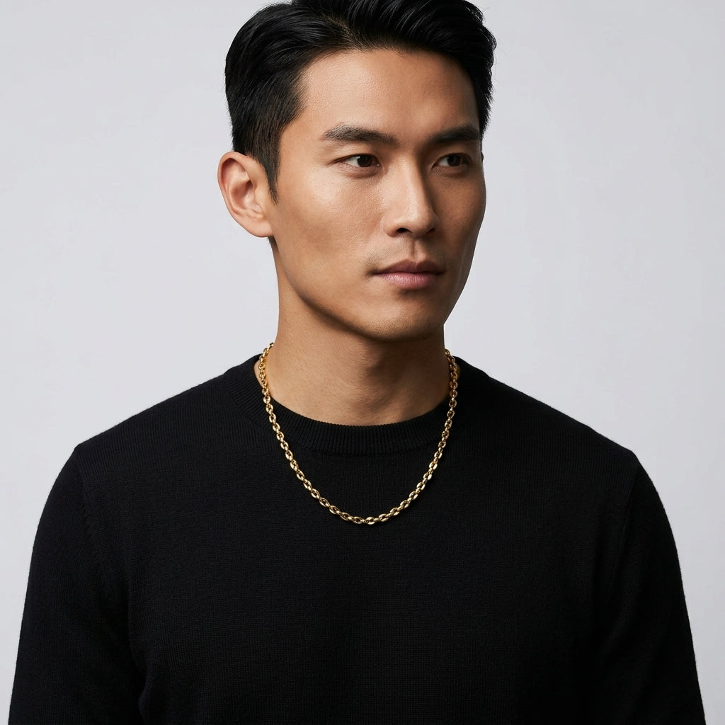 สร้อยคอสแตนเลสแท้ ลายมารีน่าแบนโมเดิร์น (Premium Flat Marina Chain Necklace)