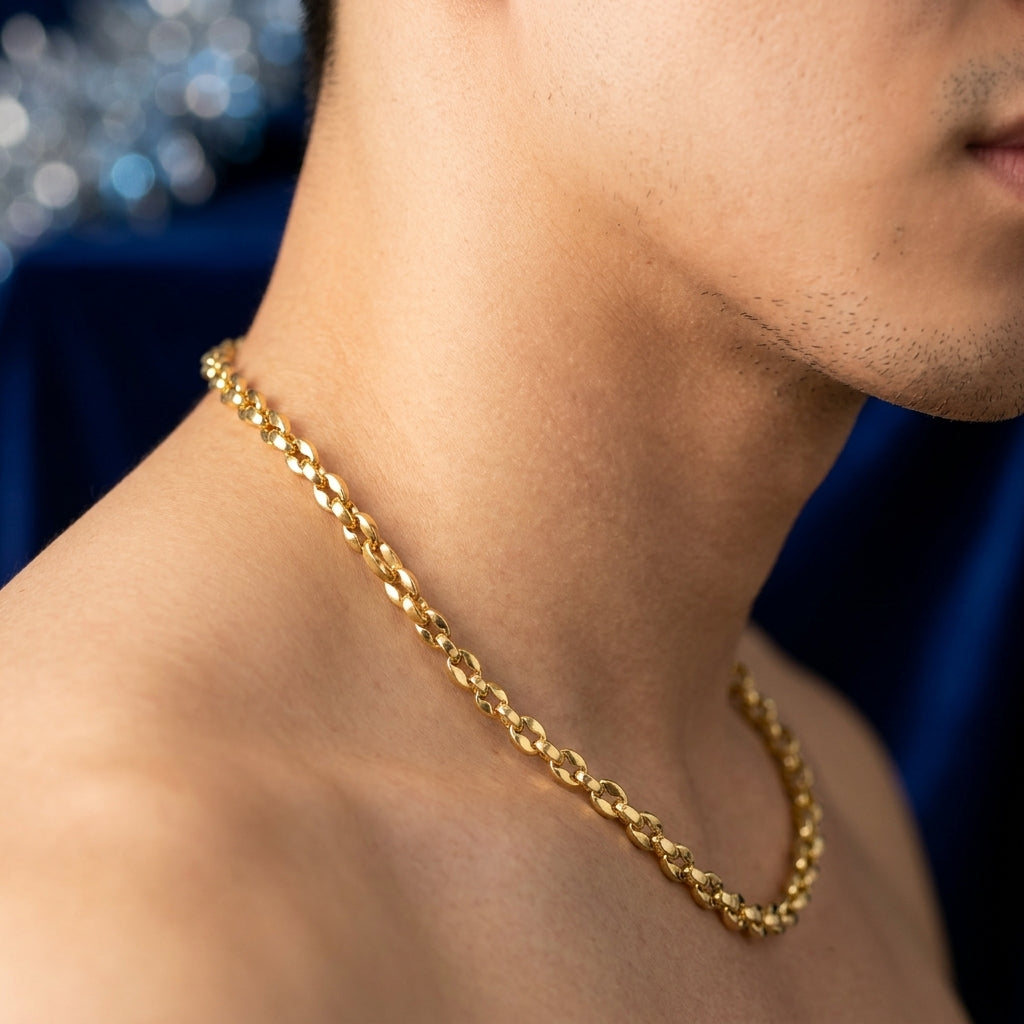 สร้อยคอสแตนเลสแท้ ลายมารีน่าแบนโมเดิร์น (Premium Flat Marina Chain Necklace)