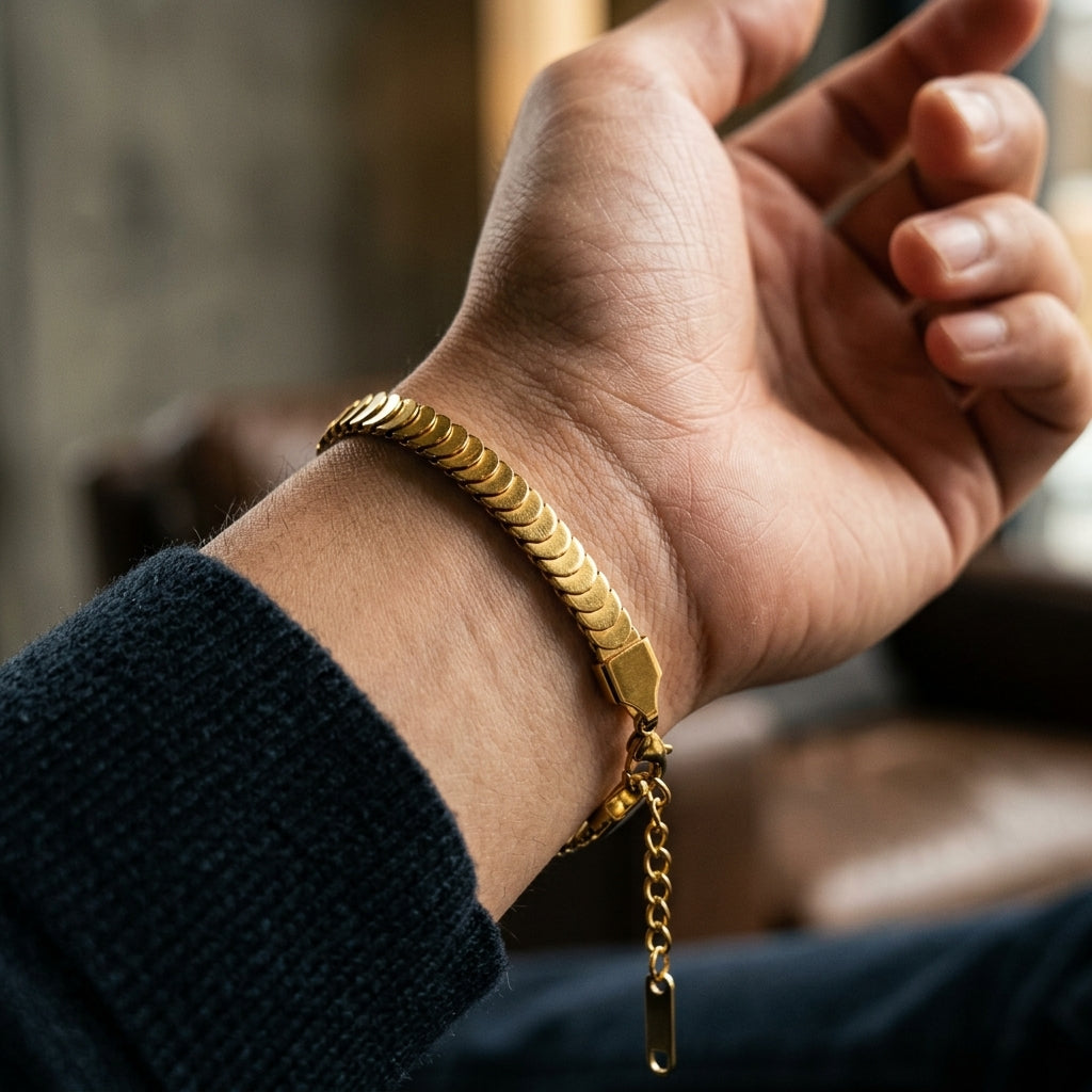 สร้อยข้อมือสแตนเลสแท้ ลายแบนแฮร์ริ่งโบนพรีเมียม (Premium Flat Herringbone Chain Bracelet)