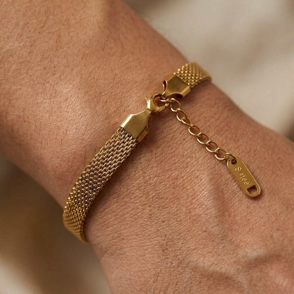 สร้อยข้อมือสแตนเลสแท้ ลายเมชเชนถักพรีเมียม (Premium Woven Mesh Chain Bracelet)