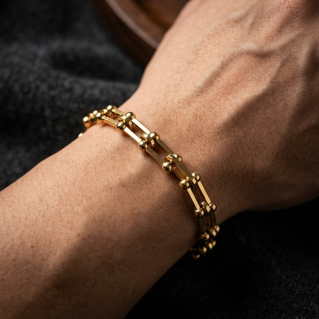 สร้อยข้อมือสแตนเลสแท้ ลายยูลิงก์ไฮแฟชั่น (Premium High-Fashion U-Link Industrial Bracelet)