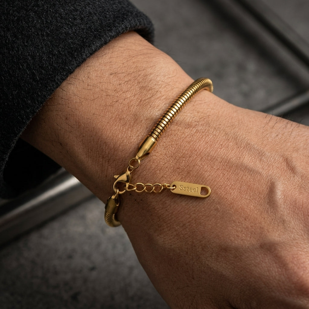 สร้อยข้อมือสแตนเลสแท้ ลายสเน็คบราสเลทพรีเมียม (Premium Round Snake Chain Bracelet)