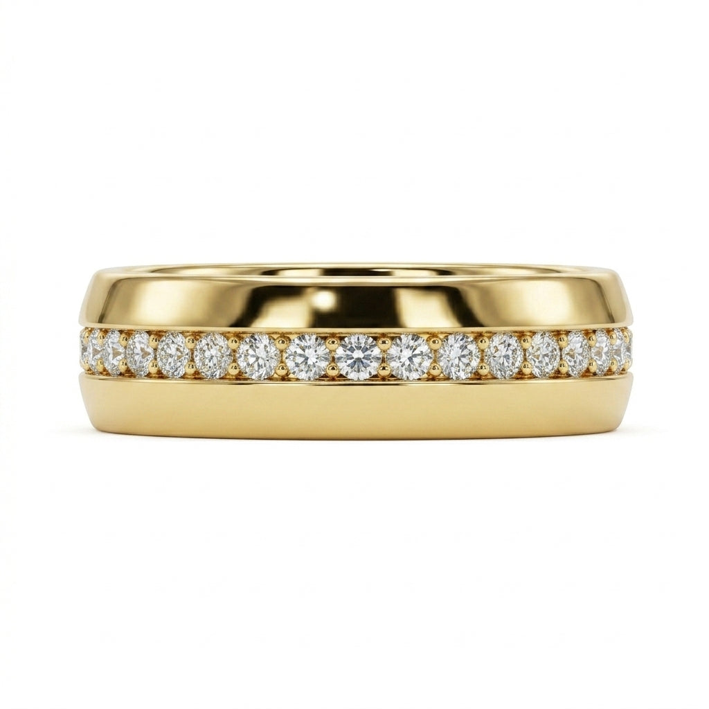 แหวนสแตนเลสแท้ ฝังเพชรแถวรอบวงสไตล์เอเทอนิตี้ (Premium Eternity Pavé Gold Band Ring)