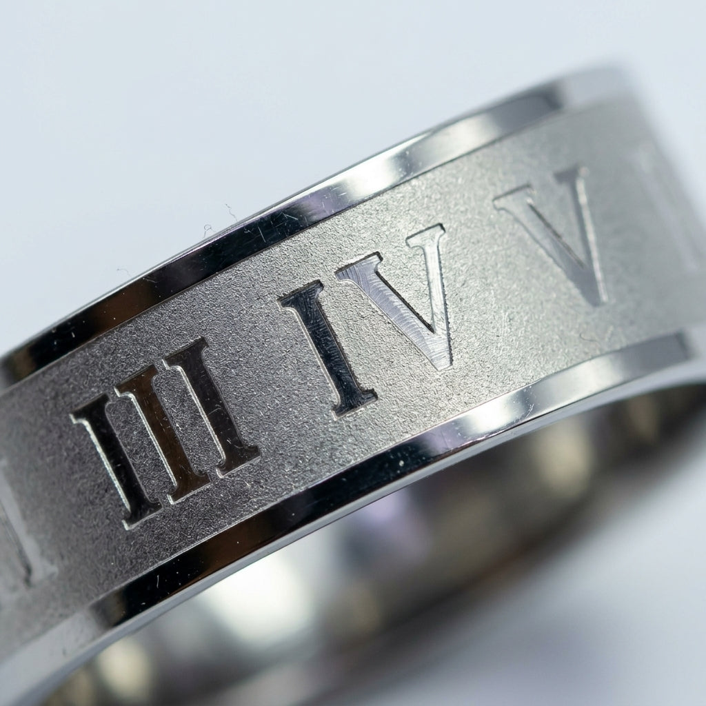 แหวนสแตนเลสแท้ สลักตัวเลขโรมันขัดด้านซาติน (Classic Matte Satin Roman Numeral Band Ring)