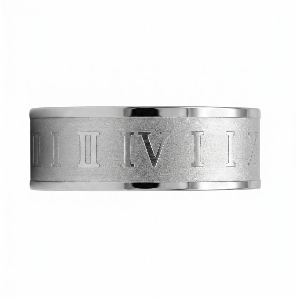 แหวนสแตนเลสแท้ สลักตัวเลขโรมันขัดด้านซาติน (Classic Matte Satin Roman Numeral Band Ring)